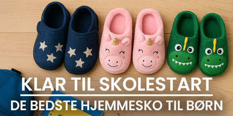 Tre par børnesutsko placeret øverst i billedet – klar til skolestart