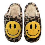 Leopard hjemmesko med smiley - Crème/noir / 35-36